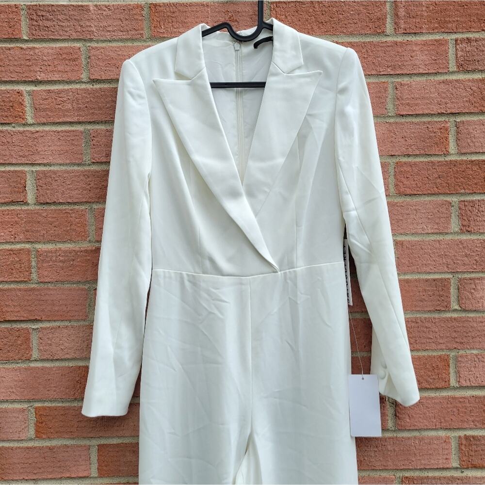 Jay Godfrey Roland V-Neck Long-Sleeve Tuxedo Jumpsuit Light Ivory size 2 - Picture 3 of 5